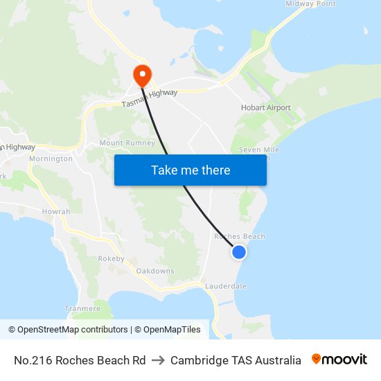 No.216 Roches Beach Rd to Cambridge TAS Australia map