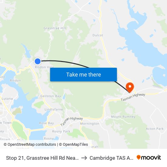 Stop 21, Grasstree Hill Rd Near Kerria Rd to Cambridge TAS Australia map