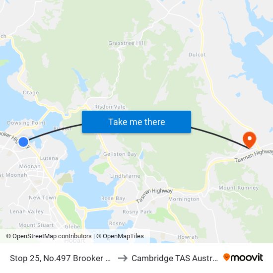 Stop 25, No.497 Brooker Hwy to Cambridge TAS Australia map