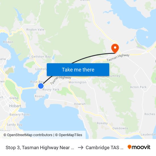 Stop 3, Tasman Highway Near Sports Centre to Cambridge TAS Australia map