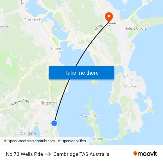 No.73 Wells Pde to Cambridge TAS Australia map