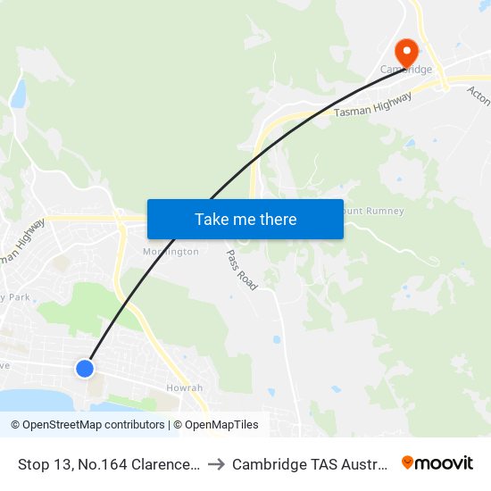 Stop 13, No.164 Clarence St to Cambridge TAS Australia map