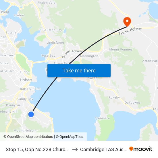 Stop 15, Opp No.228 Churchill Ave to Cambridge TAS Australia map