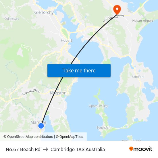 No.67 Beach Rd to Cambridge TAS Australia map