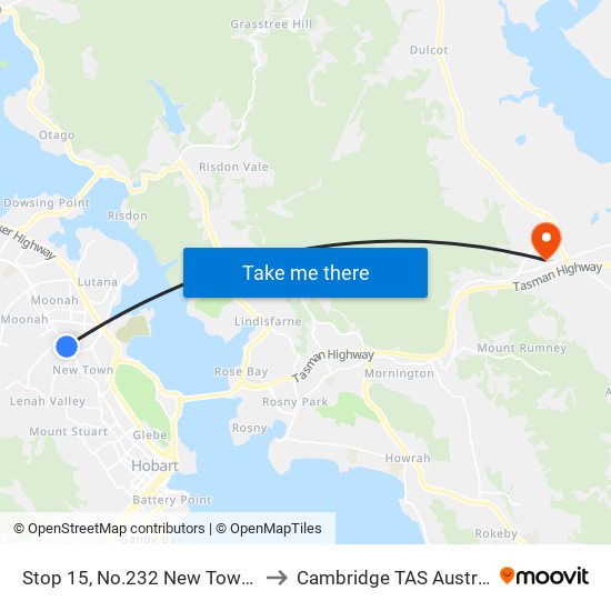 Stop 15, No.232 New Town Rd to Cambridge TAS Australia map