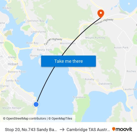 Stop 20, No.743 Sandy Bay Rd to Cambridge TAS Australia map