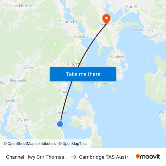 Channel Hwy Cnr Thomas Rd to Cambridge TAS Australia map