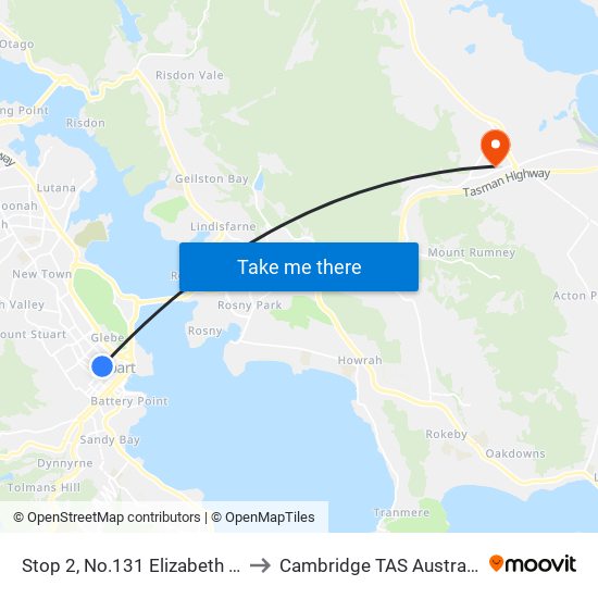 Stop 2, No.131 Elizabeth St to Cambridge TAS Australia map