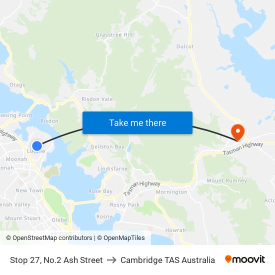 Stop 27, No.2 Ash Street to Cambridge TAS Australia map
