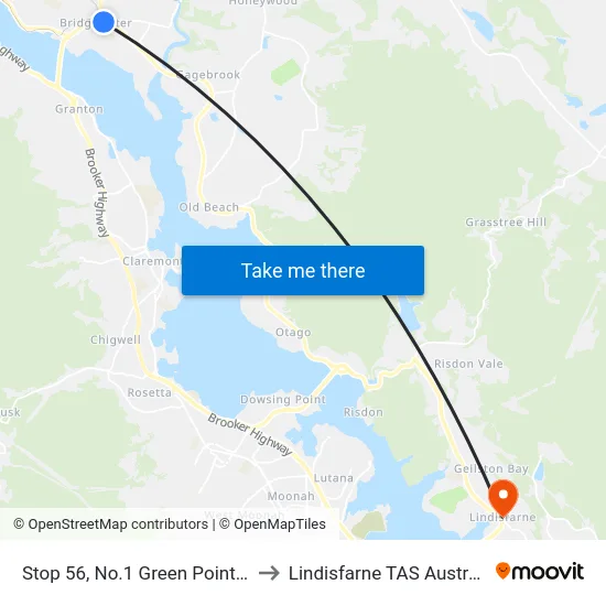 Stop 56, No.1 Green Point Rd to Lindisfarne TAS Australia map