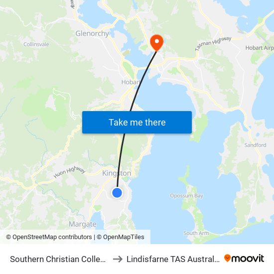 Southern Christian College to Lindisfarne TAS Australia map