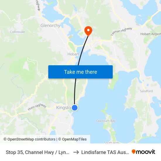 Stop 35, Channel Hwy / Lynden Rd to Lindisfarne TAS Australia map