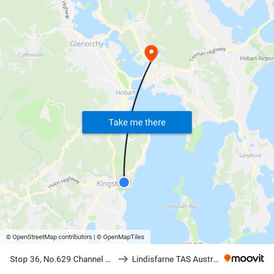 Stop 36, No.629 Channel Hwy to Lindisfarne TAS Australia map