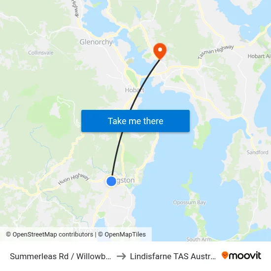 Summerleas Rd / Willowbend to Lindisfarne TAS Australia map