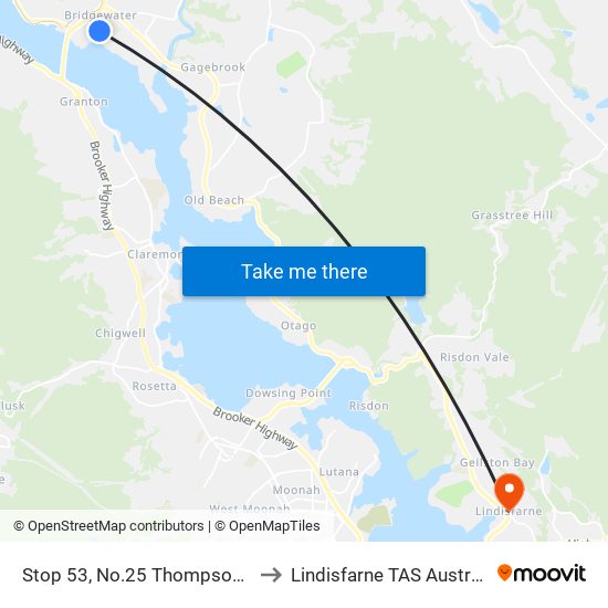 Stop 53, No.25 Thompson Cr to Lindisfarne TAS Australia map