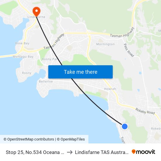 Stop 25, No.534 Oceana Dr to Lindisfarne TAS Australia map