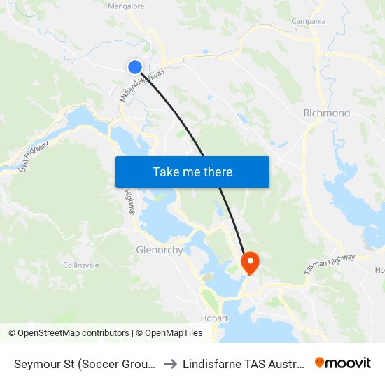 Seymour St (Soccer Ground) to Lindisfarne TAS Australia map