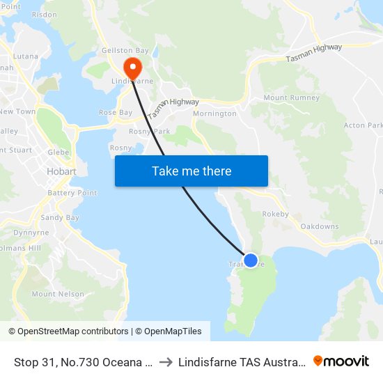 Stop 31, No.730 Oceana Dr to Lindisfarne TAS Australia map