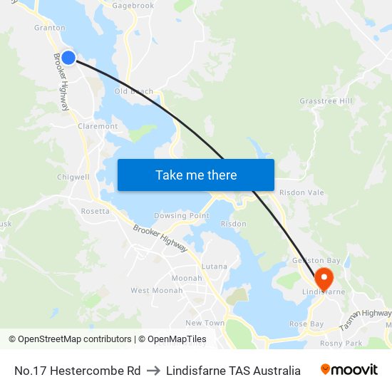 No.17 Hestercombe Rd to Lindisfarne TAS Australia map