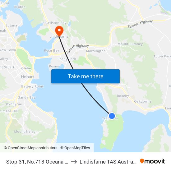 Stop 31, No.713 Oceana Dr to Lindisfarne TAS Australia map