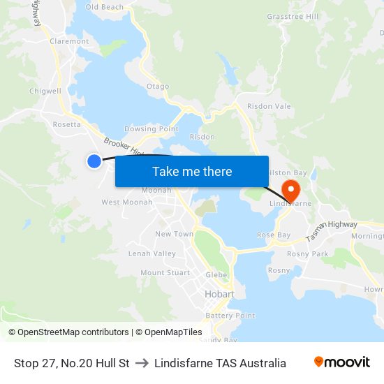 Stop 27, No.20 Hull St to Lindisfarne TAS Australia map