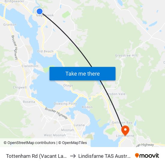 Tottenham Rd (Vacant Land) to Lindisfarne TAS Australia map