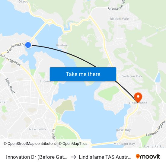 Innovation Dr (Before Gates) to Lindisfarne TAS Australia map