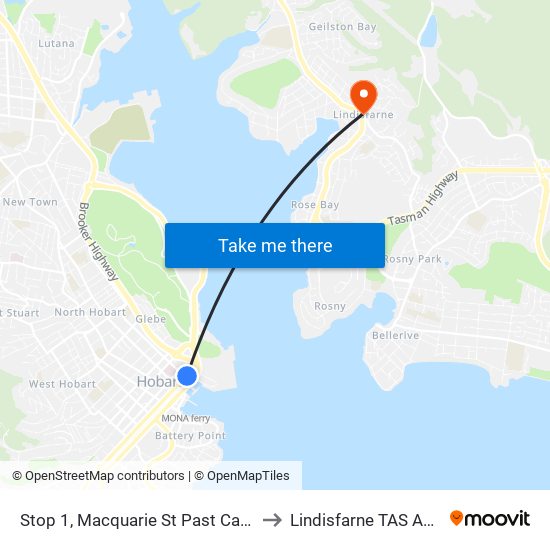 Stop 1, Macquarie St Past Campbell St to Lindisfarne TAS Australia map