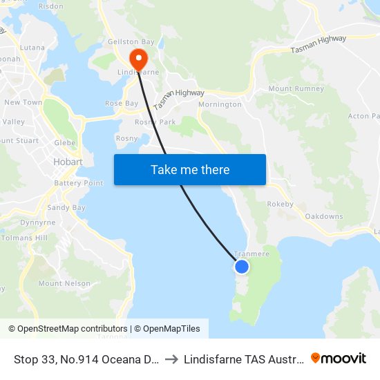 Stop 33, No.914 Oceana Drive to Lindisfarne TAS Australia map