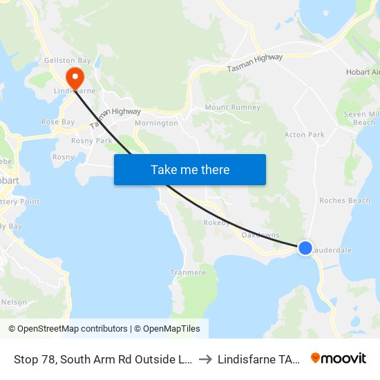 Stop 78, South Arm Rd Outside Lauderdale Primary to Lindisfarne TAS Australia map