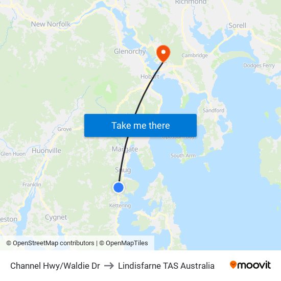 Channel Hwy/Waldie Dr to Lindisfarne TAS Australia map