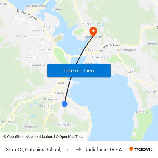 Stop 13, Hutchins School, Churchill Ave to Lindisfarne TAS Australia map