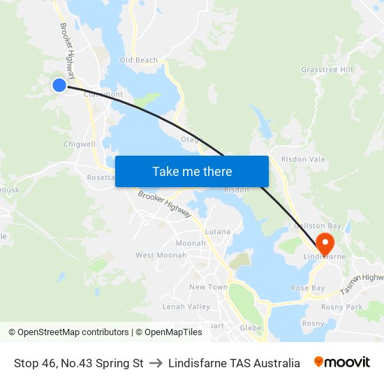 Stop 46, No.43 Spring St to Lindisfarne TAS Australia map