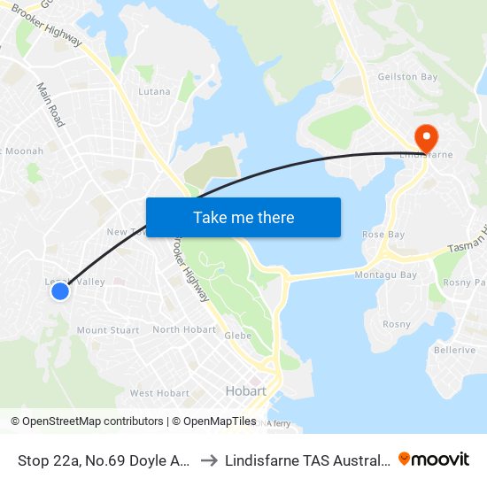 Stop 22a, No.69 Doyle Ave to Lindisfarne TAS Australia map