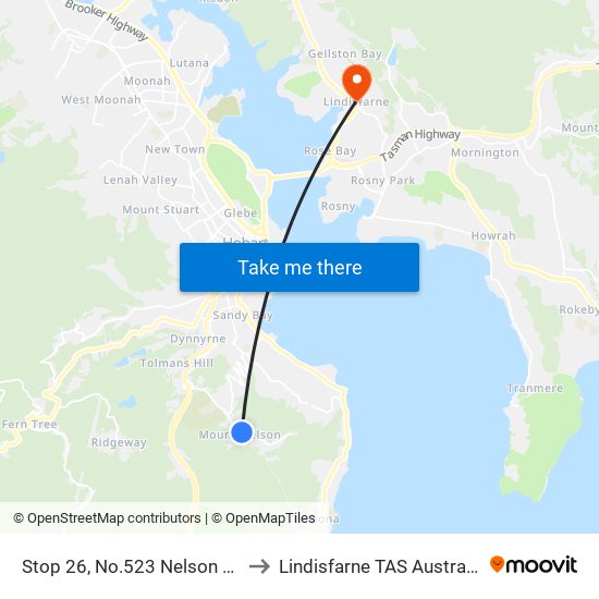 Stop 26, No.523 Nelson Rd to Lindisfarne TAS Australia map