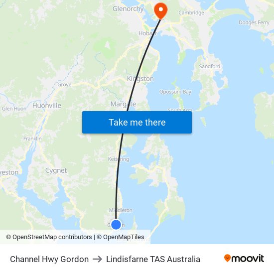 Channel Hwy Gordon to Lindisfarne TAS Australia map