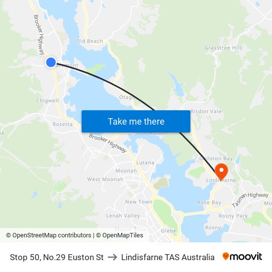 Stop 50, No.29 Euston St to Lindisfarne TAS Australia map
