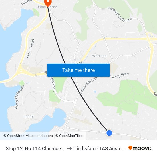 Stop 12, No.114 Clarence St to Lindisfarne TAS Australia map