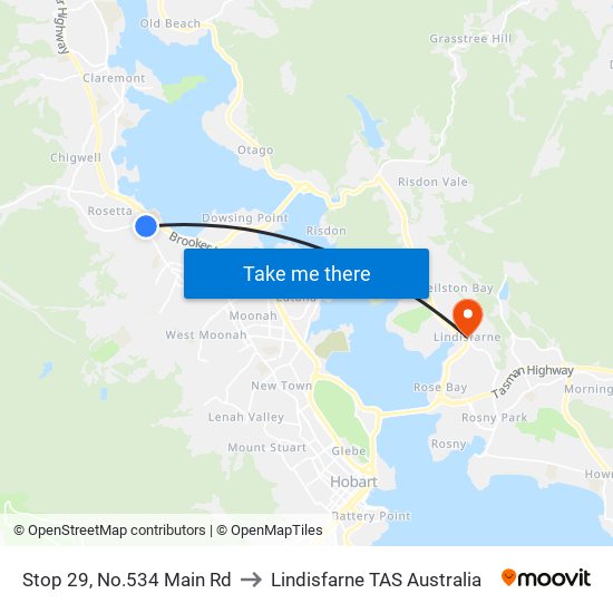 Stop 29, No.534 Main Rd to Lindisfarne TAS Australia map