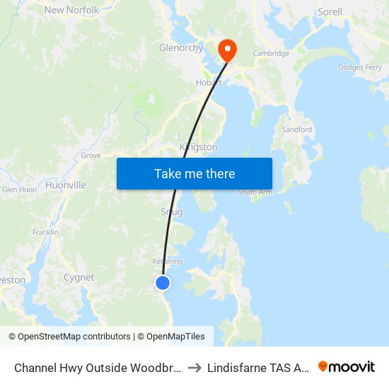 Channel Hwy Outside Woodbridge Store to Lindisfarne TAS Australia map