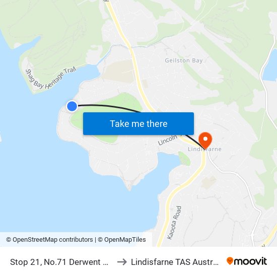 Stop 21, No.71 Derwent Ave to Lindisfarne TAS Australia map