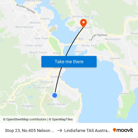 Stop 23, No.405 Nelson Rd to Lindisfarne TAS Australia map