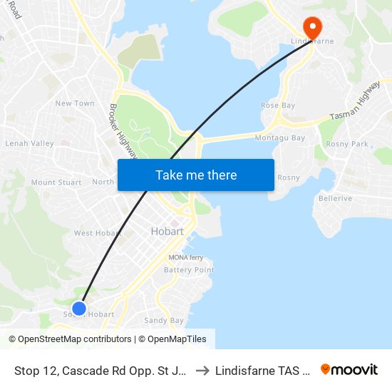 Stop 12, Cascade Rd Opp. St Johns Hospital to Lindisfarne TAS Australia map