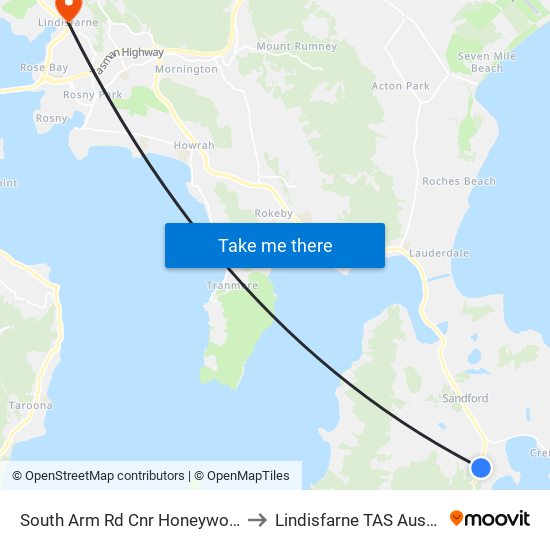 South Arm Rd Cnr Honeywood Dr to Lindisfarne TAS Australia map