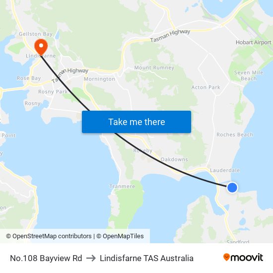 No.108 Bayview Rd to Lindisfarne TAS Australia map