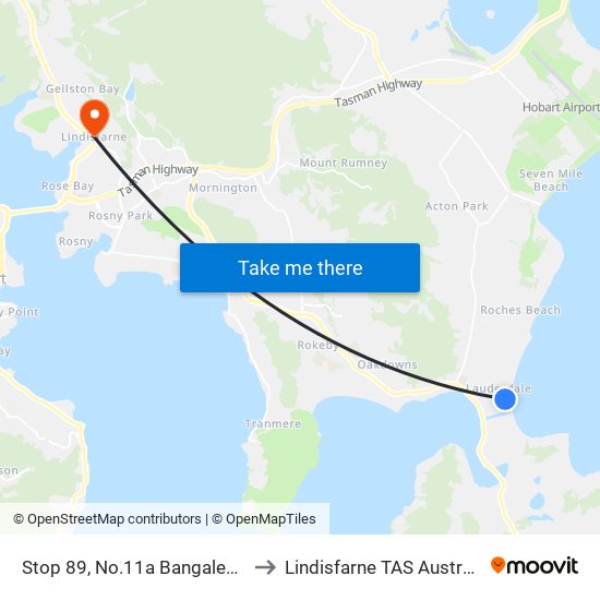 Stop 89, No.11a Bangalee St to Lindisfarne TAS Australia map