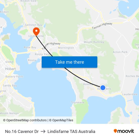 No.16 Cavenor Dr to Lindisfarne TAS Australia map
