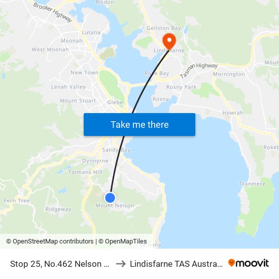 Stop 25, No.462 Nelson Rd to Lindisfarne TAS Australia map