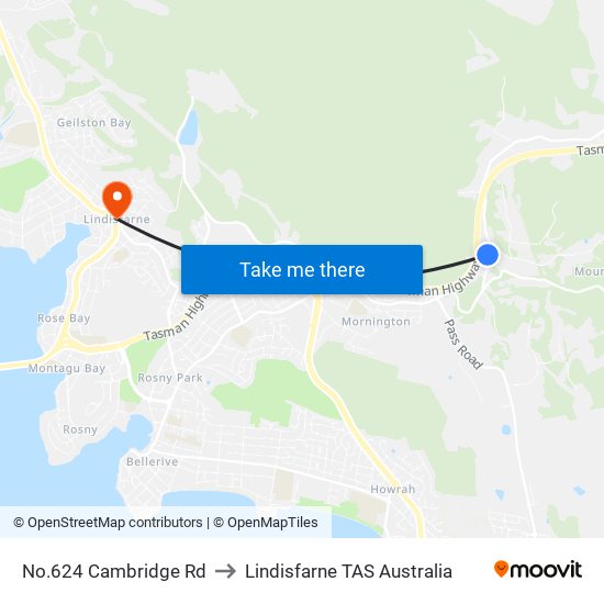 No.624 Cambridge Rd to Lindisfarne TAS Australia map