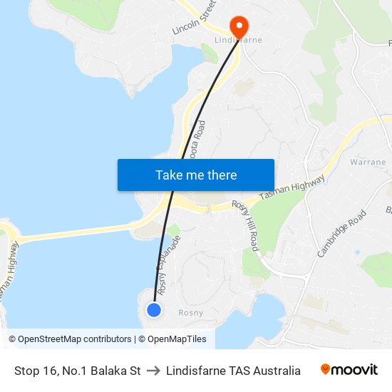 Stop 16, No.1 Balaka St to Lindisfarne TAS Australia map